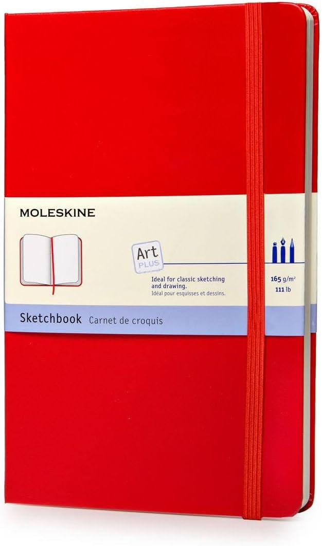 Moleskine Art Sketchbook, Hard Cover, Large (5" x 8.25") Plain/Blank, Scarlet Red, 104 Pages