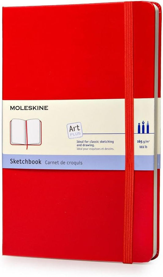 Moleskine Art Sketchbook, Hard Cover, Large (5" x 8.25") Plain/Blank, Scarlet Red, 104 Pages