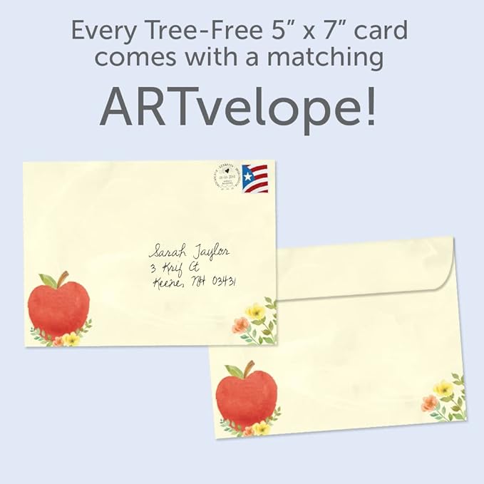 Tree-Free Greetings Teacher Appreciation Cards - Artful Designs - 1 Card + Matching Envelopes - Made in USA - 100% Recycled Paper - 5"x7" - Heartfelt, For Teacher, You Inspire (GO64427)