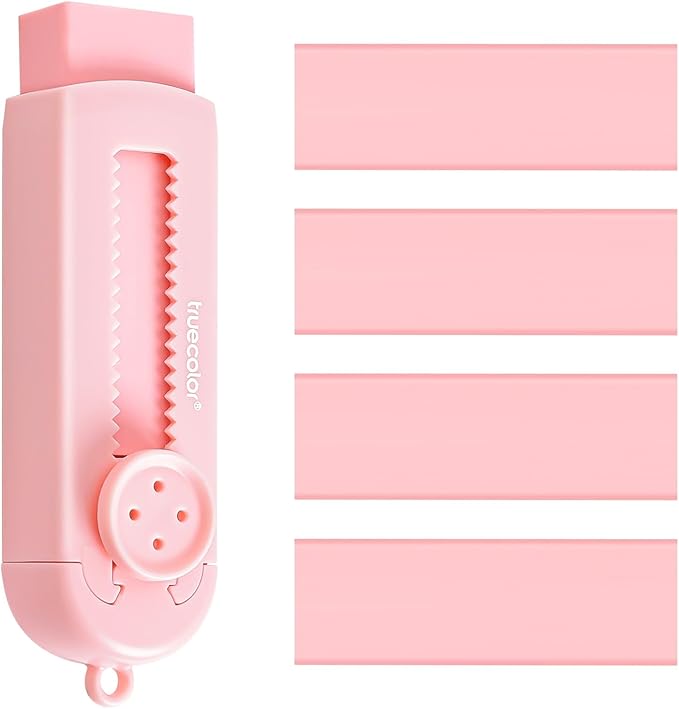 Pencil Erasers,Retractable Erasers for Pencils - 4+1 Pack Rubber Erasers (Pink)