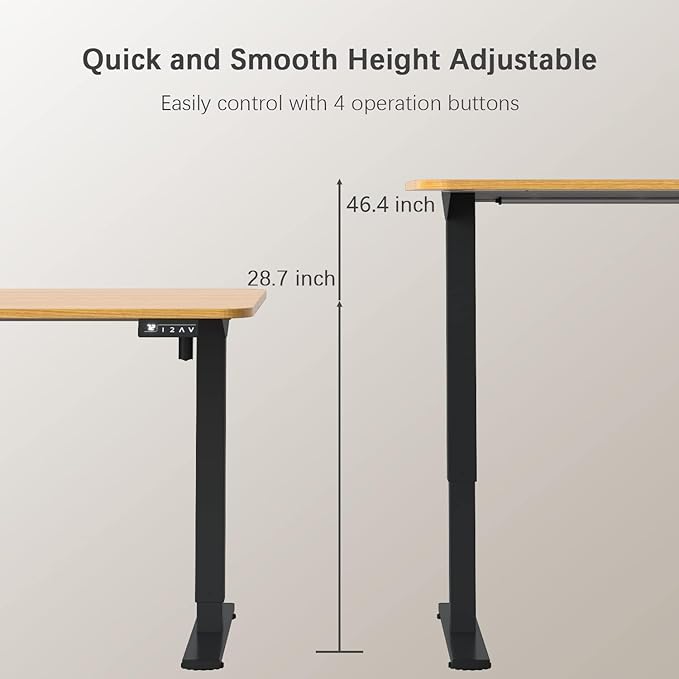 Furmax Electric Height Adjustable Standing Desk Large 48 x 24 Inches Sit Stand up Desk Home Office Computer Desk Memory Preset with T-Shaped Metal Bracket, Maple