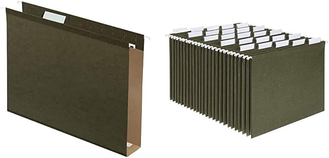Pendaflex Extra Capacity Reinforced Hanging File Folders, Letter Size, Standard Green (04152X2) and Pendaflex Hanging File Folders, Letter Size, Standard Green, 1/5-Cut Adjustable Tabs (81602)