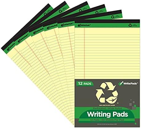 KAISA Legal Pad 14" Large Writing Pads Notepads, Wide Ruled 8.5"x14" Legal Pad, 50 Sheets Perforated Recycled Paper Pads, Canary 12pad, KSU-6658