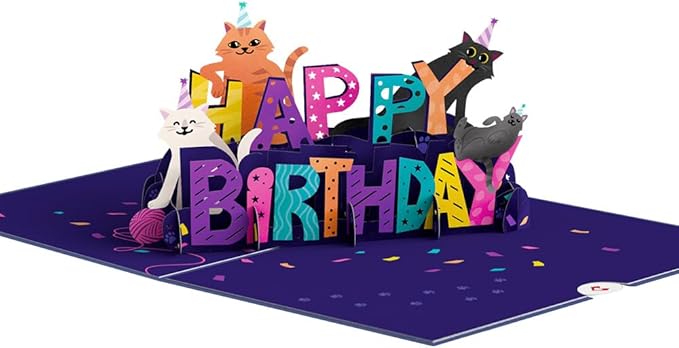 Lovepop Birthday Pop-Up Card for Her, Him, Men, Women - 3D Animal Greeting Cards - Purrfect Birthday - 5" x 7" - Blank Notecard & Envelope Included