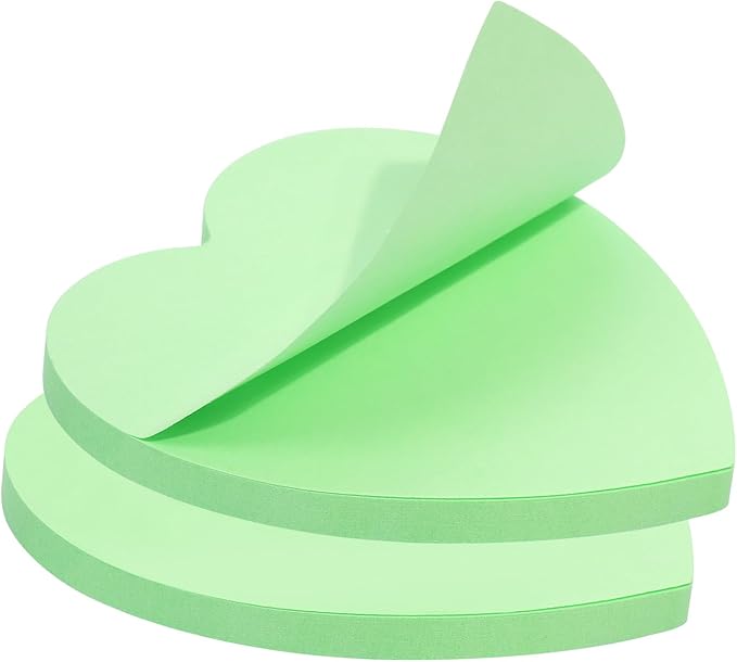 Mini Skater 2 Pack Kraft Paper Sticky Notes Heart Shaped Self-Stick Blank Book Tabs Paper Markers Sticky Notes Pad 100 Sheets Index Sticker (Light Green)