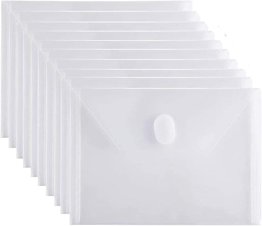 5x7 Small Plastic Envelopes Receipt Check Storage File Holder Case 10 Pack Hook & Loop Closure (clear-10 Pack)
