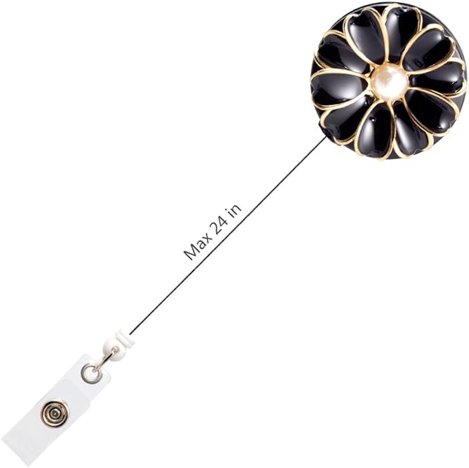 Retractable Badge Holder, ID Badge Reel with Pearl, 3 Pack (Black)