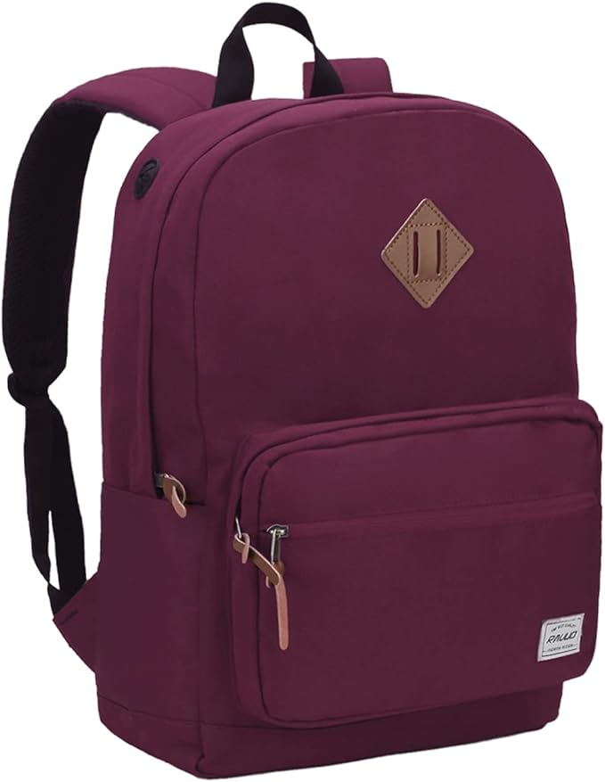 RAVUO Casual Backpack for Women, Water Resistant Classic Basic 15.6 inch Laptop Backpack Rucksack Travel Daypack Bookbag Burgundy