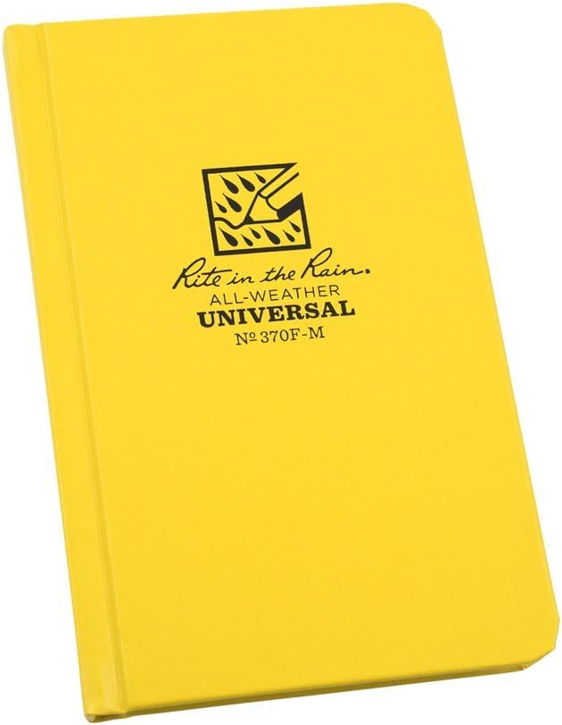Rite in the Rain Weatherproof Hard Cover Notebook, 4 1/4" x 6 3/4", Yellow Cover, Universal Pattern (No. 370F-M)