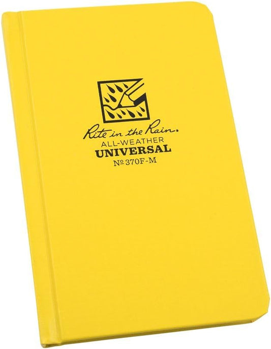 Rite in the Rain Weatherproof Hard Cover Notebook, 4 1/4" x 6 3/4", Yellow Cover, Universal Pattern (No. 370F-M)