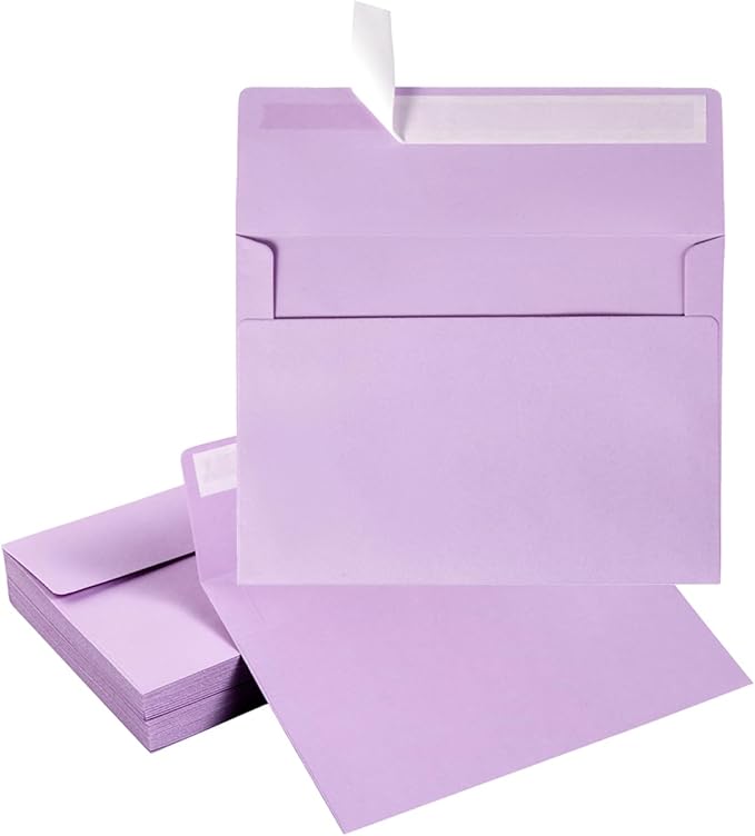 Wishop 100 Pack Light Purple A7 Envelopes Self-Adhesive 5x7 Envelopes for Invitations, 5x7 Greeting Cards (Light Purple, 5.24 x 7.21 Inches)