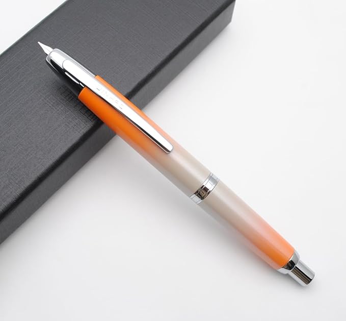JINHAO 10 Press Fountain Pen, Retractable Metal Pen with Ink Converter (EF Nib 0.38mm, Gradient Orange)