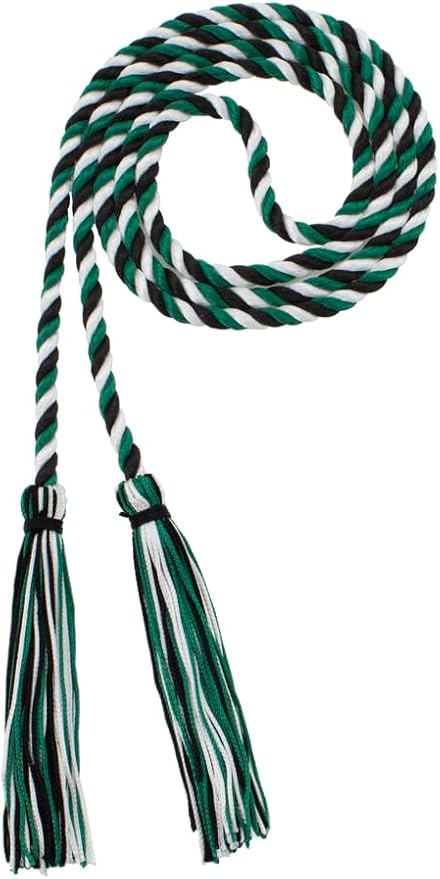 Tassel Depot Graduation Honor Cord - Black/DKGREEN/White - Every School Color Available - Made in USA