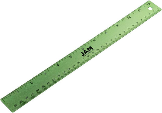 JAM PAPER Strong Aluminum Ruler - 12 Inch - Metal Ruler with Non-Skid Cork Backing - Lime Green - Sold Individually