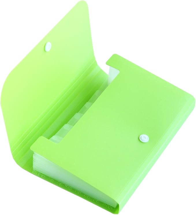 Expanding File Folder, Subdivision Accordion File Folder Mini Organizer PP Wallet for Cards,Coupons,Receipt,Tax Item or Changes,7x4.5 Inches,12 Pockets with Tabs and Check Case(Green)