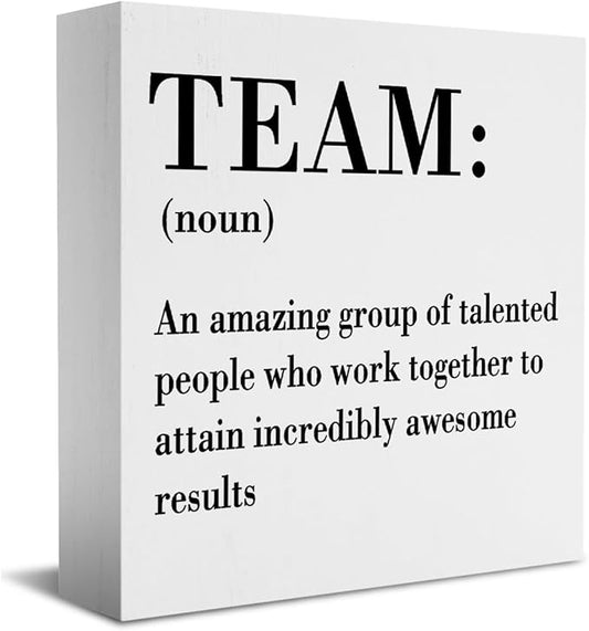 Inspirational Team Noun Office Decor Desk Decor Wooden Box Sign Rustic White Wood Block Plaque Box Sign for Home Office Desk Shelf Table Decoration Coworker Gift Team Definition Teamwork Sign