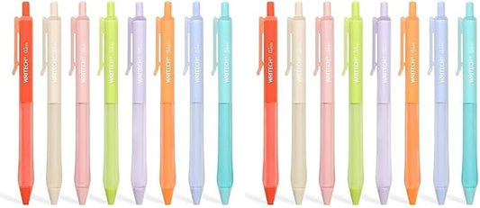 WRITECH Retractable Gel Ink Pens: Fine Point 0.7mm Assorted Color Soft Grip 8ct No Bleed & Smear Extra Smooth Writing Bullet Tip Colored Pen Set for Journaling Coloring (Pack of 2)