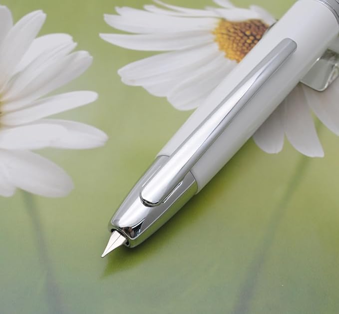JINHAO 10 Press Fountain Pen, Retractable Metal Pen with Ink Converter (F Nib 0.5mm, Pearl White)