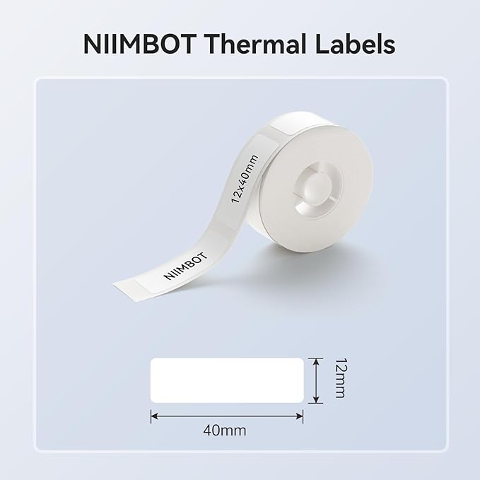 NIIMBOT Label Maker Tape for D11/D110/D101 Label Maker, 12 x 40 mm (0.47'' x 1.57'')-160 Tapes/Roll for Home Office Labeling Tape Replacement, White