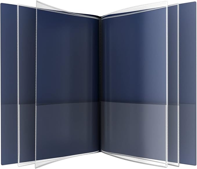 Nicky's® Multi Pocket Organizer, 10 or 14 Page Folder, Waterproof, Patented Tear-Resistant, Flexible Plastic, Proudly Made in USA, Binder Substitute. (10-in-1 Clear Inside/Navy Blue Outside)
