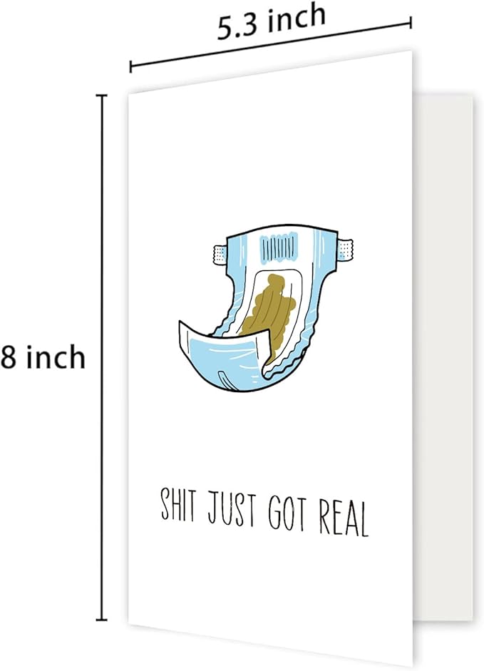 Funny Baby Shower Card, Shit It Just Cot Real, New Baby Congratulations Card for New Mom Dad Parents, Humor Baby Shower Gifts for Friend Sister