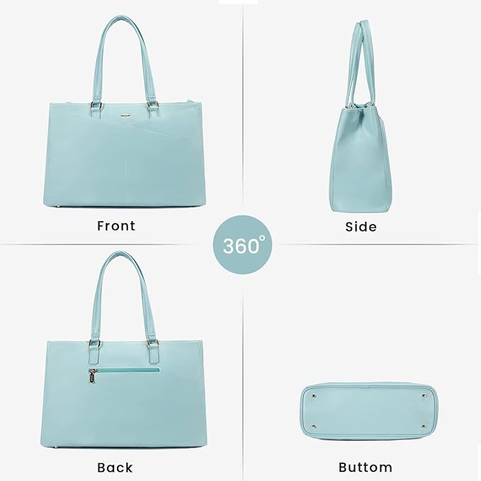 LOVEVOOK Laptop Bag for Women 15.6 Inch Tote Bags Waterproof Leather Briefcase Computer Women Business Office Work Bag,Cyan-Blue