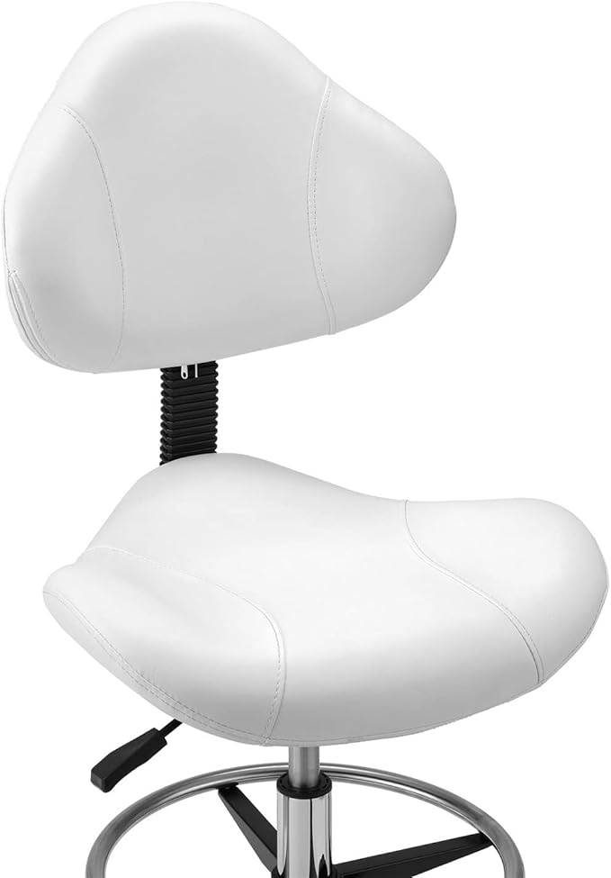 Kaleurrier Ergonomic Drafting Chair with Back Support,Multi-Functional Height Adjustable Swivel Rolling Stool,Multi-Purpose Home Office Desk Chair (White)