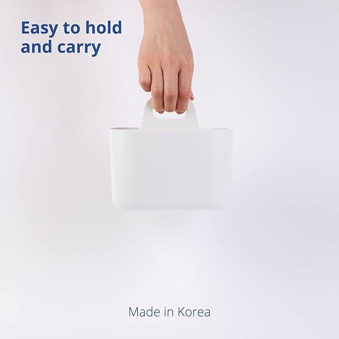 BLUE GINKGO Stackable Organizer Caddy – Korean-Made Portable Tote for Bathroom, Office, Crafts, or School Supplies (Square, White)