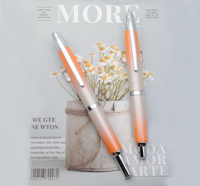 JINHAO 10 Press Fountain Pen, Retractable Metal Pen with Ink Converter (F Nib 0.5mm, Gradient Orange)