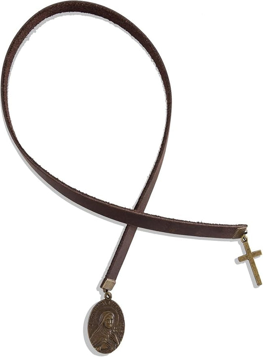 Bookmark, Sancta Teresia a Iesu Infante Bookmarks, with Long Leather Strap, Handmade Vintage Cross Prayer Book Mark, Ideal Catholic Gift (Style 9)