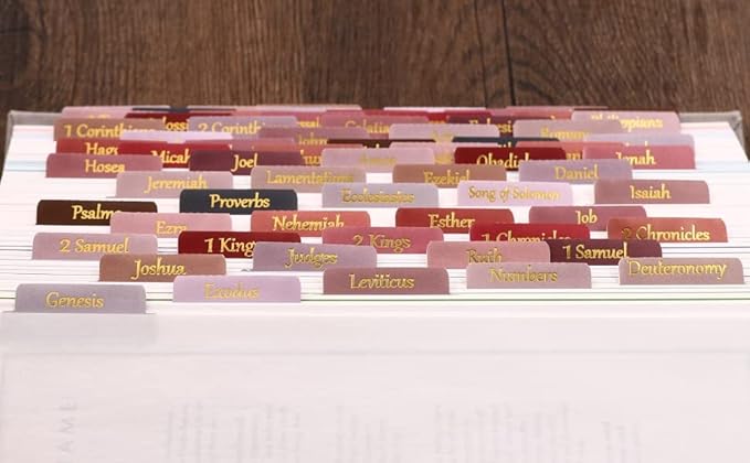 Thinkor Laminated & Repostion Bible Tabs, Gold Foil Large Print Christian Gift for Women and Men, Easy to Read and Apply Bible Journaling Tabs (Gold Earth Tone)