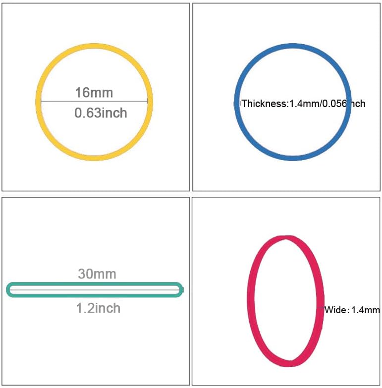 Rubber Bands Small Mini Elastic Band Yellow Blue Green Red 1300pcs Rubber Band 1.2inch Office Supplies Home Inside Diameter 0.63in (Multicolour)