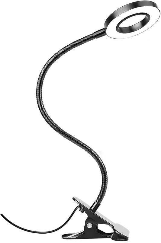 Desk Clip on Lamp for Reading Home Office, 10 Dimmable Brightness 3 Modes, Clamp Light for Bed Headboard, Craft