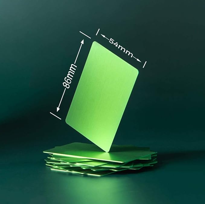 Thick Green Aluminum Metal Business Cards Anodized Aluminum 86 X 54 X 0.8mm 15 pcs Include Protector Sleeves(Frosted)