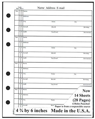 4 3/4 x 6 Inch Address Book Refill Unique Smaller Not Common Size fits older Hallmark and other Brands Please Measure Your Page Size Before Ordering