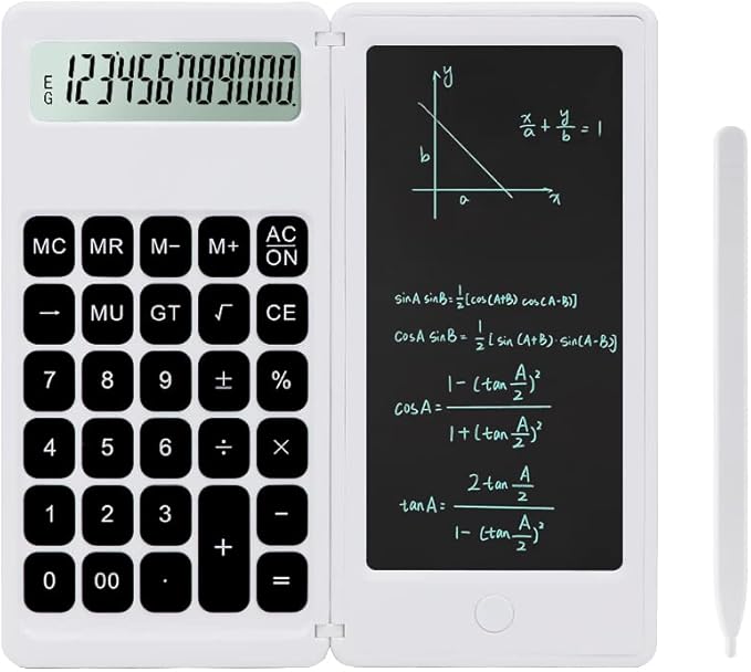 Desk Calculator, Desktop Small Calculator with Writing Notepad, Basic 4-Function Math Large Button Calculator, School Supplies for Kids, Middle/High School Students (White)