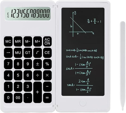 Desk Calculator, Desktop Small Calculator with Writing Notepad, Basic 4-Function Math Large Button Calculator, School Supplies for Kids, Middle/High School Students (White)