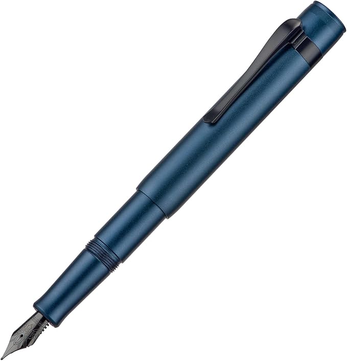 Hongdian M2 Black Forest Mini Fountain Pen, Medium Soft Nib & Sleek Shape Aluminium Short Pocket Travel Pen (Midnight Blue)