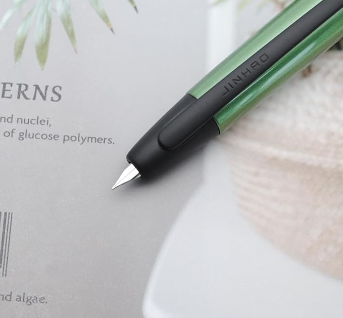 JINHAO 10 Press Fountain Pen, Retractable Metal Pen with Ink Converter (EF Nib 0.38mm, Light Pine Green - Black Clip)