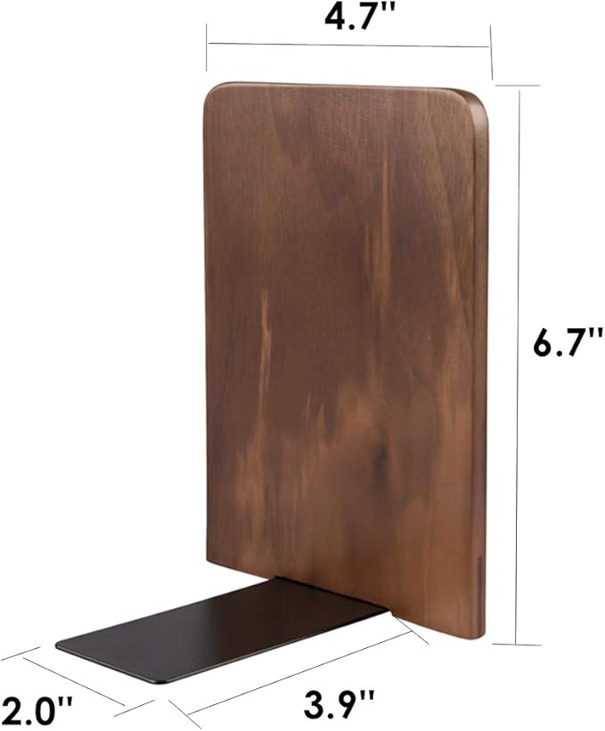 Pandapark Wood Bookends,Non-Skid Bookend for Shelves,Heavy Duty Bookends,Book Stand for Books/CDs,1 Pair