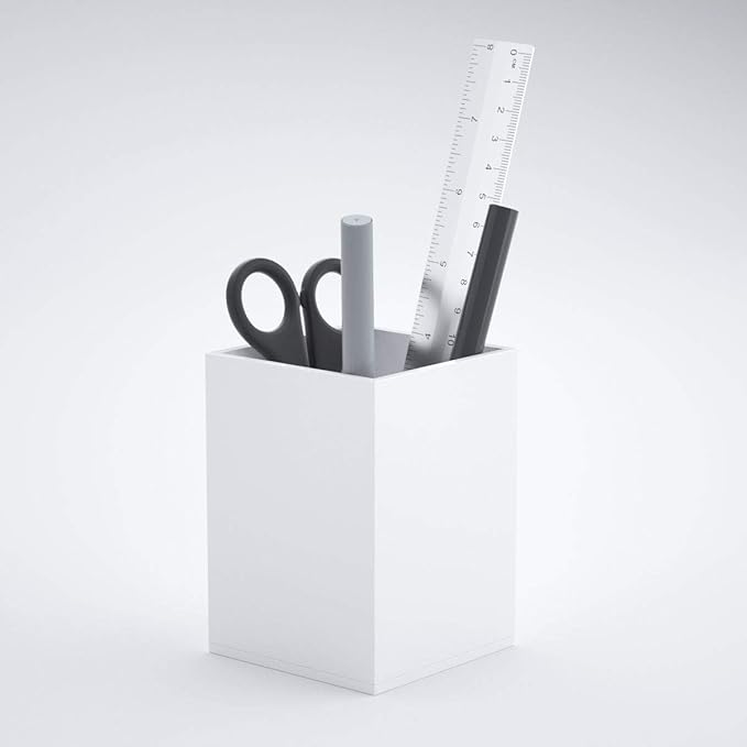 NIUBEE White Acrylic Pen Holder 2 Pack, Desktop Pencil Cup Stationery Organizer for Office Desk Accessory