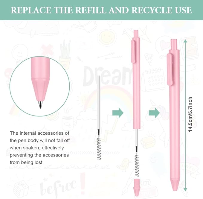 AUAUY Retractable Gel Pens, 15PCS Cute Retractable Quick Dry Gel Ink Pen, Cute Pens 0.5mm Medium Point Black Ink Quick Drying for Writing Drawing Journaling Note Taking School Office Home
