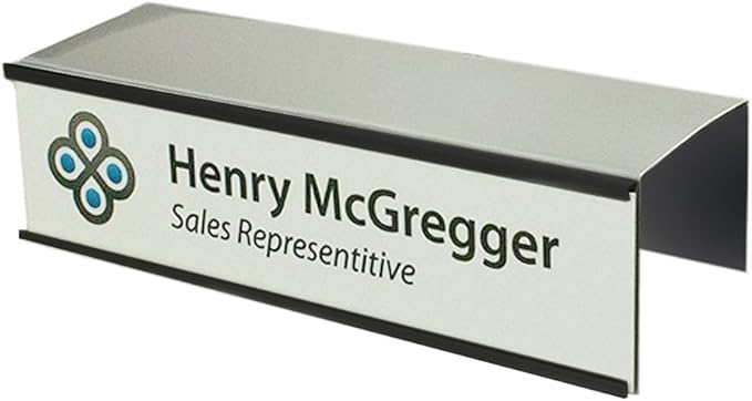 Quality Aluminum, Changeable Cubicle Nameplate Holder, Satin Silver Base, and Matte Black Name Plate Holder, Guaranteed Not to Crack (3" Depth)