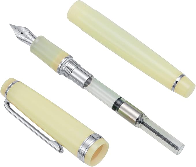 Jinhao 82 Acrylic Fountain Pen, Iridium Bent Nib with Ink Converter, Transparent Yellow Classic Design Calligraphy Pen (Silver Trim)