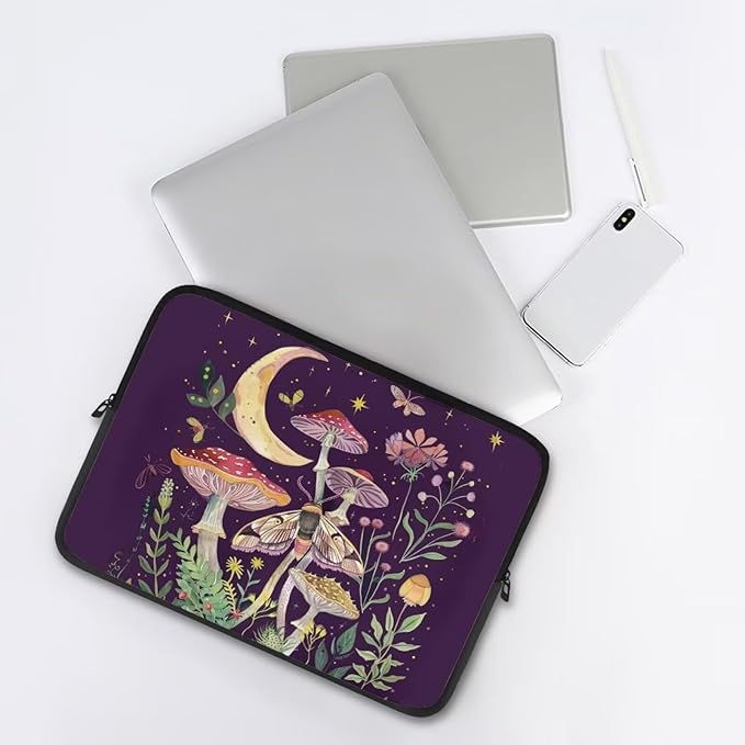 Mushroom Laptop Protective Sleeve for Girls Boys 10 inch Laptop Covers with Large Capacity Lap Top Case Lightweight Computer Sleeve Bag Suitable Gifts for Holidays Tablet Bag Moon