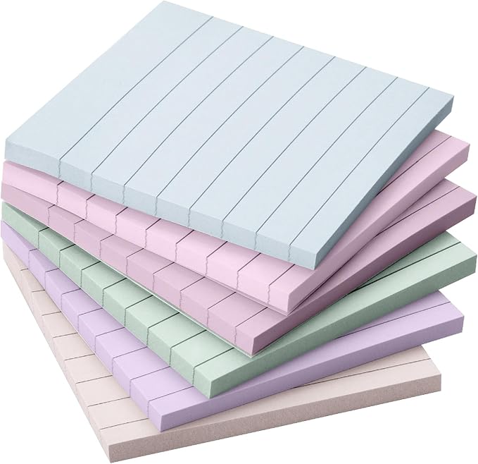 Mr. Pen Lined Sticky Notes - 3x3, 6 Pads, 45 Sheets, Pastel Colors