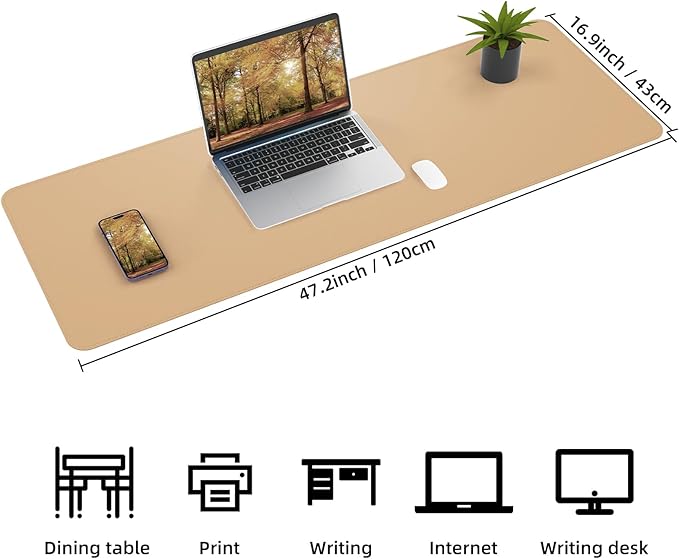 Desk Mat,47.2" x 17" Leather Desk mat,Double-Sided Desk Pad,Desk matt for Desktop,Large Mouse Pad,Office Desk mat,Waterproof Desk Blotter pad for Office&Home(Dark Apricot)