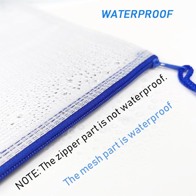 AUSTARK 20 Pcs Zipper File Bags, Plastic Mesh Pouch, Board Game Storage Bag, Waterproof Bags for Office School (A5 Size 9.2''x6.7'', White and Blue)