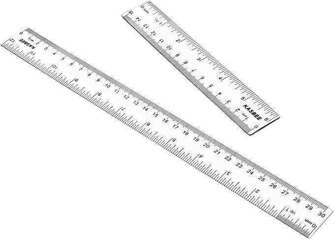 Plastic Rulers, 6 Inch Ruler, 12 Inch Ruler, Clear Ruler with Centimeters and Inches, Straight Plastic Ruler Set for Students School and Office