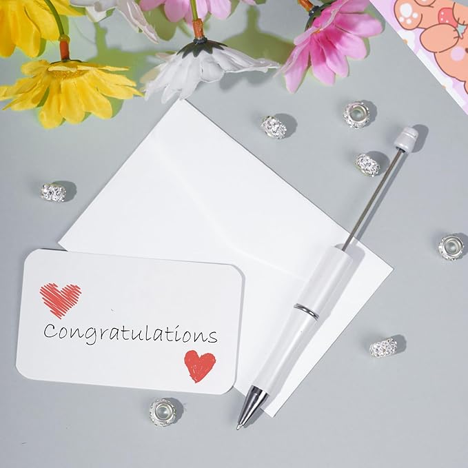 jiebor 20Pcs White Beadable Pens Plastic Bead Ballpoint Pens Bulk with 50Pcs Black Ink Cute Cool Diy Pens for Journaling Women Teacher Graduation Christmas Gift Office Supplies